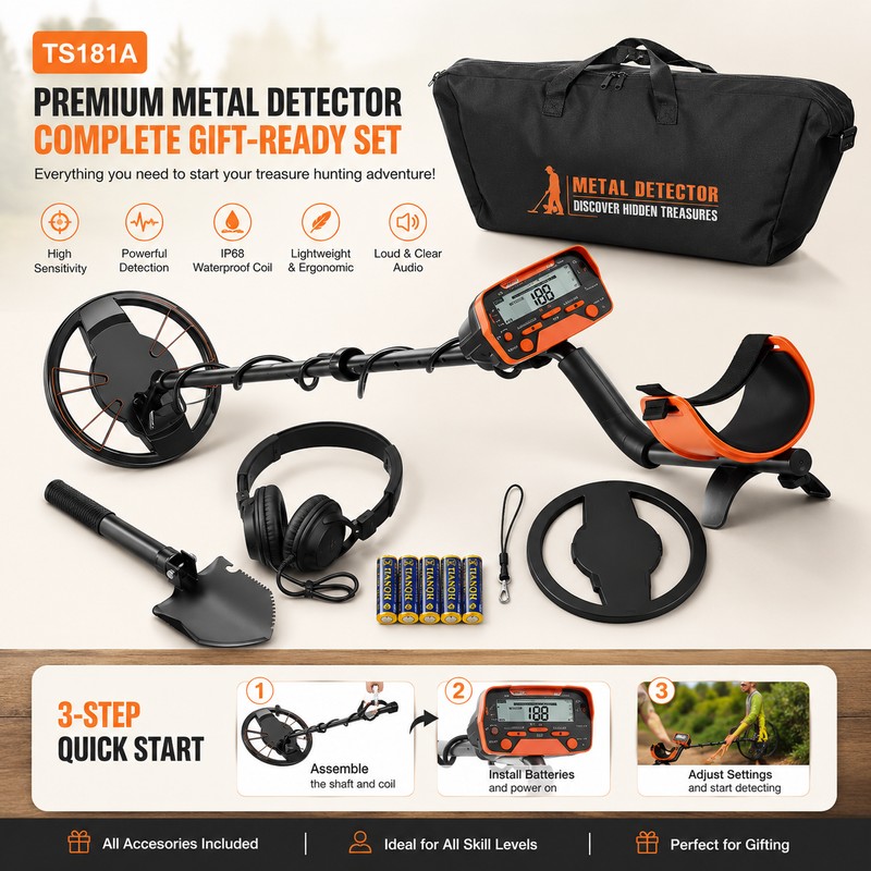 Metal Detector for Outdoor Treasure Hunting – 10-Inch Waterproof Coil