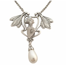 Art Nouveau Necklace 925 Silver Pearl Pendant, Sterling Silver, Mother of Pearl