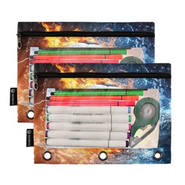 Water and Fire Football Pencil Pouch for 3 Ring Binder 2 Pack Clear Window Pencil Bags with Zipper Pencil Case for School Class Office College Supplies