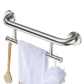 Brushed Nickel Towel Rack Grab Bar Combo, Zepolu Stainless Steel Safety Balanced Assist Support Handle 17 Inch, 2-in-1 Handicap Towel Bar, Wall Mounted Towel Holder for Senior Elderly Disabled