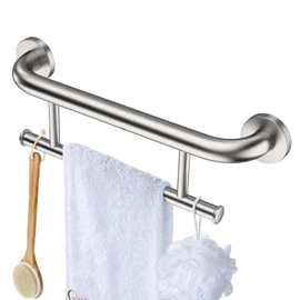 Brushed Nickel Towel Rack Grab Bar Combo, Zepolu Stainless Steel Safety Balanced Assist Support Handle 17 Inch, 2-in-1 Handicap Towel Bar, Wall Mounted Towel Holder for Senior Elderly Disabled
