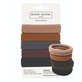 Basic Sense Thick Hair Ties - Specially Designed for Thick Hair, Premium Cotton Mixed, Extra Strong Hold Seamless Elastics, Metal-Free, Thick Brown