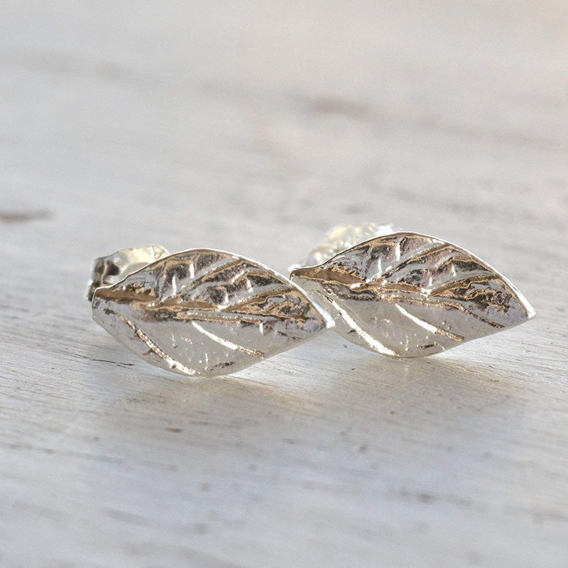 Sterling Silver Leaf Stud Earrings Dainty Everyday Small Studs Size