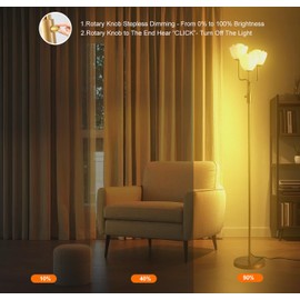 3 Lights Dimmable Floor Lamp with 3 Frosted Flower Shade, Mid Century Modern Standing Lamp LED Bulbs Included, Vintage Boho Tall Tree Lamp for Bedroom, Living Room, Office - Antique Brass