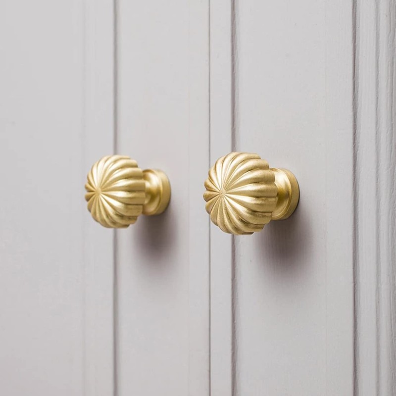 Brass Cabinet Knob Pumpkin Knobs, Copper Drawer Knobs Round Handles