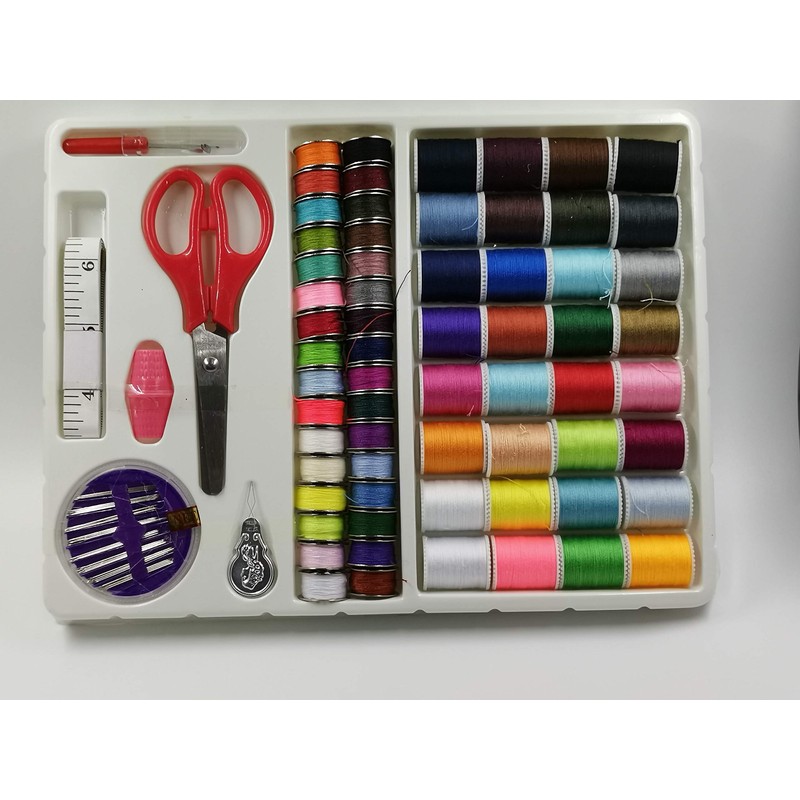 Sewing kit (64 Rolls) + Scissors + Ruler + Needle,