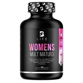 B Life Company Multivitamínico para Mujer Mayor de 40 años con 90 Cápsulas. Ingredientes naturales: Colágeno, Inositol, Maca, Probioticos. Womens Mult