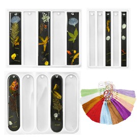 Set of 3 Shiny Bookmarks Resin Silicone Mold with Tassels Set Resin Bookmark Mold Bookmark Molds for Epoxy Resin with 10 Colors Decorative Tassels Rectangle Bookmark Mold for Epoxy Resin Casting