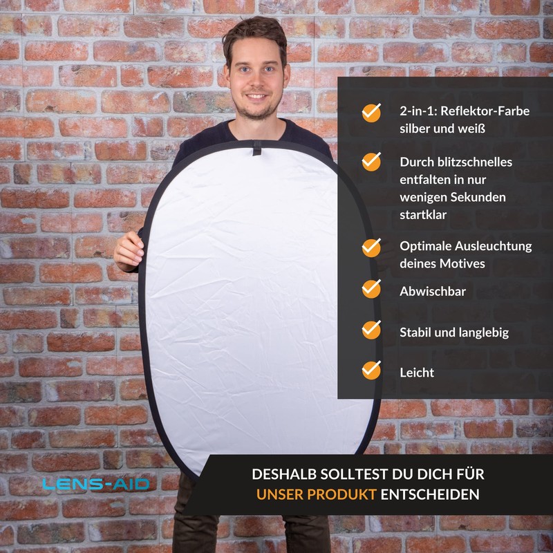 Lens-Aid 60 x 90 cm Folding Reflector 2-in-1: Foldable Photography