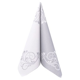 50 Napkins Ornaments 40 x 40 cm Fabric-Like Airlaid Bellissima, Colour: Silver