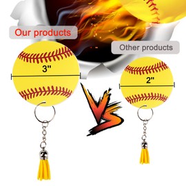 Ldntly 48PCS Softball Acrylic Keychain Blanks Kit,Softball Key Chains,12 Softball Keychain,12 Keychain Tassels,12 Key Chain Rings,12 Jump Rings,Softball Gifts,Baseball Sports Bag Charm Tag