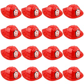 Cotiny 16 Pack Kids Firefighter Hats Plastic Red Fire Helmet for Kids Firefighter Theme Party Costume Accessory Dress Up Gift