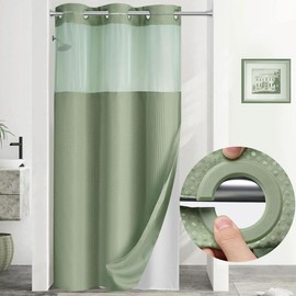 No Hook Shower Curtain with Snap in Liner Set Less Time Light Gray Waffle Shower Curtain for Bathroom Eye Door - Color: green, Size: Small Stall 75"L x 36"W