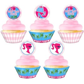 Pink Gingham Glamour Girl Best Day Ever Cupcake Kit - 48 Pieces - 24 Cupcake Toppers and 24 Wrappers - Glamour Girl Cupcake Toppers - Glamour Girl Party Supplies - Best Day Ever Party Decorations