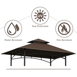 COVBOARD Grill Gazebo Replacement Top, 5 * 8 Outdoor BBQ Gazebo Top Cover, Double Layer BBQ Gazebo Top Canopy for Model #L-GG001PST-F(Brown)