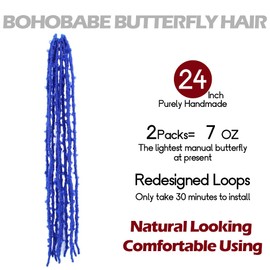BOHOBABE 2 Packs Blue Butterfly Locs Crochet Hair 24 Inch Butterfly Faux Locs Crochet Hair Long Black Distressed Locs(2 Packs, Blue)