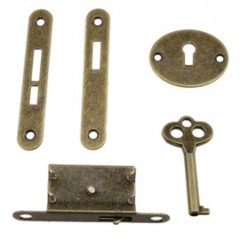yukata Bronze Antique Box Locks Piano Lock Desk Locks for Drawers with Key for Cabinet Doors and Dresser Drawer 1PCS