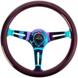 NRG Innovations ST-015MC-PP Classic Wood Grain Wheel (350mm 3 Neochrome spokes, purple pearl paint)