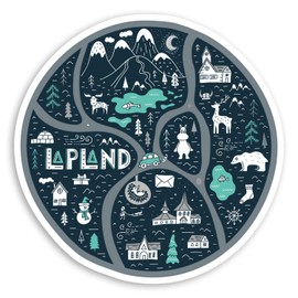2 x 10cm Lapland Map Vinyl Stickers - Festive Christmas Luggage Sticker #20724 (10cm Wide)