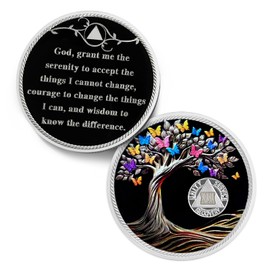 Delicate 39 Year Sobriety Coin - Recovery Butterfly Tree of Life AA Coins - 39 Year NA HA AA Chips and Medallions - 1-62 Years Living Clean Narcotics Alcoholics Anonymous Gifts for Men Women