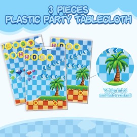 POIZEN 3Pcs Hedgehog Tablecloth, Hedgehog Birthday Party Supplies Tablecover, 54 x 108 inch Rectangular Disposable Tablecloth for Boys and Girls Party Decorations Supplies Favors