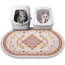 Bienbee Cat Litter Mat, 33" x 22" Large Size Litter Box Mat Rug with Non-Slip Bottom, Easy to Clean Cat Supplies Accessories Essentials for Indoor Kitty Kitten Floor, Brown L