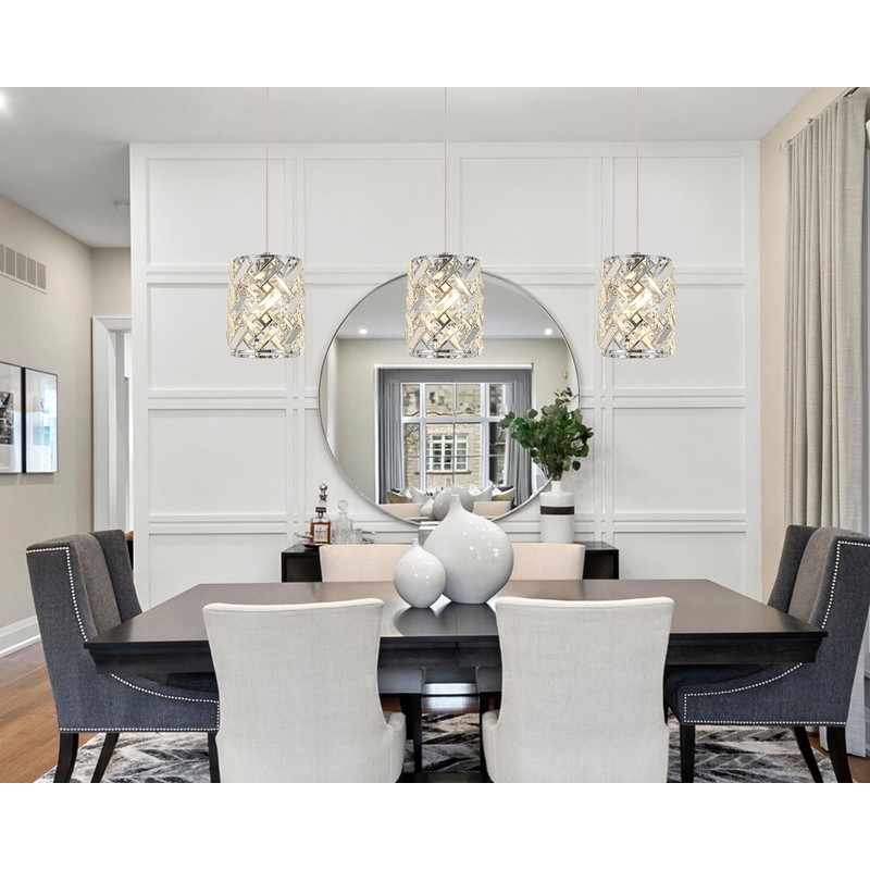 YORKCARE 2 Pack Crystal Pendant Lights, Modern Chrome Finish with