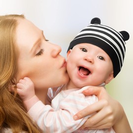 6 gorras para bebé recién nacido, orejas de oso, gorras para bebés y niñas, gorras para bebés de 0 a 3 meses, Negro blanco, negro, gris, café, azul real, verde oscuro, Medium