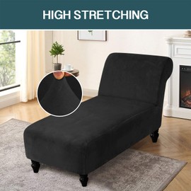 FantasDecor - Fundas de terciopelo de lujo para sala de estar, funda elástica en interiores para tumbona, ultra suave, lavable a máquina, color negro