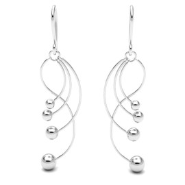 Agálea | Aretes largos de Plata .925 con bolitas colgantes para mujer diseño elegante