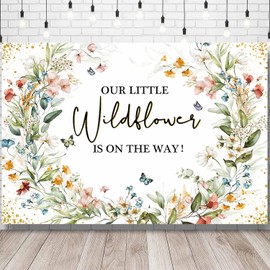 Sensfun Wildflower Baby Shower Backdrop Our Little Wildflower is On The Way Baby Shower Decorations Floral She is a Wildflower Girls' Baby Shower Party Banner Photography Background Photo Booth 7x5ft