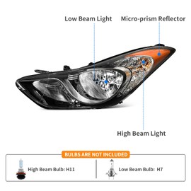 DWVO Headlights Assembly Compatible with Elantra 2011 2012 2013 11 12 13 Replacement Headlamp Chrome Housing Clear Lens Amber Reflector