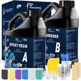 Honcaring Epoxy Resin 64OZ, Epoxy Resin Kit, Clear Resin Epoxy for Crafts, DIY Jewelry Making, Resin Mold, Mixing Ratio 1:1, Bubble Free & No Yellowing(32OZ×2)