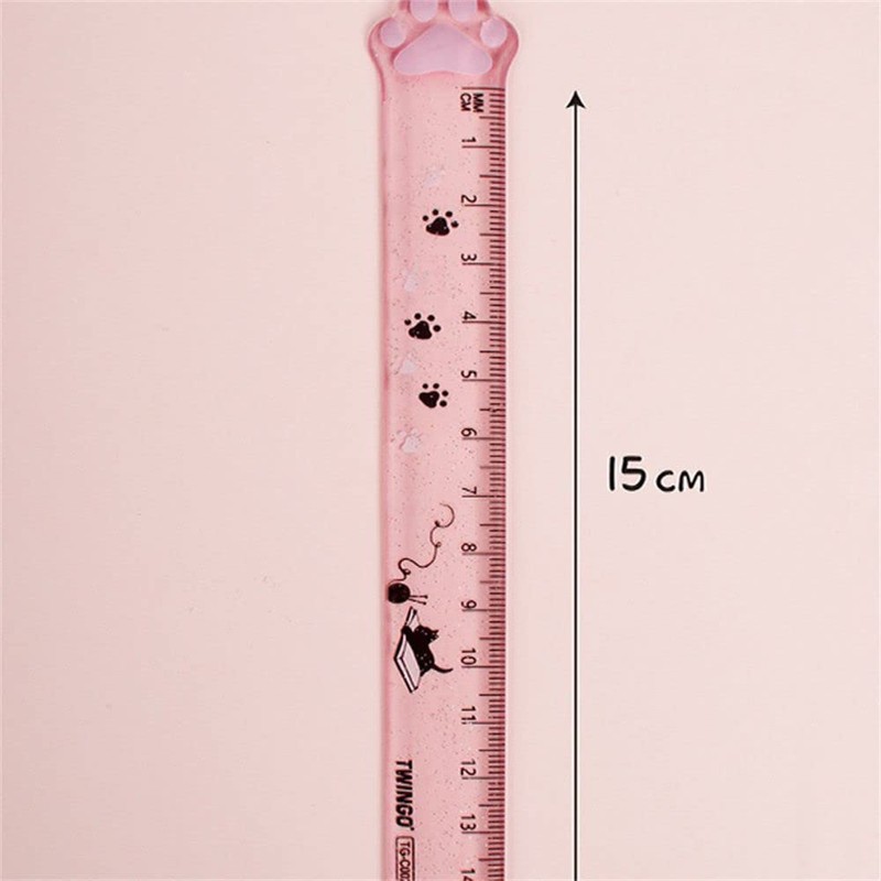 15CM Pink Cats Claw Straight Rulers, Plastic Measuring Tool Kawaii