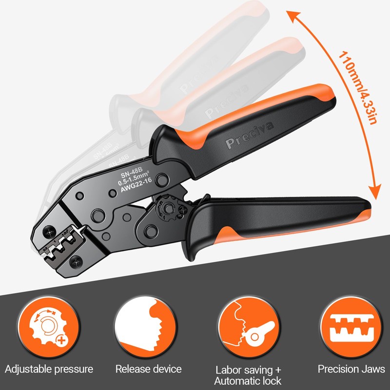 Preciva Crimping Tool Set for Spade Connector, 0.5-1.5mm²/22-16 AWG Wire