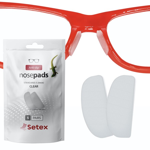 Setex Gecko Grip 1mm Anti Slip Eyeglass Nose Pads, (5 Clear Pair) USA Made, Innovative Microstructured Fibers, 1mm x 7mm x 16mm