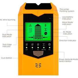 Stud Finder Wall Scanner,5 in 1 Multifunction Stud Detector Electronic Detector with Audio Alarm and LCD Display for The Center and Edge of Wood, AC Wire, Metal and Studs Detection (Yellow)