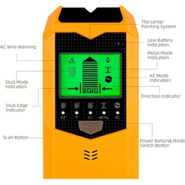 Stud Finder Wall Scanner,5 in 1 Multifunction Stud Detector Electronic Detector with Audio Alarm and LCD Display for The Center and Edge of Wood, AC Wire, Metal and Studs Detection (Yellow)