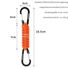 BRAVESHINE Carabiner Key Ring Carabiner Hook with Strap, Carabiner Key Ring Short with Carabiner for Children, Men, Women (1 Black, 1 Orange)