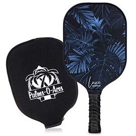 Graphite Pickleball Paddle with Cover - Toray T700 Carbon Fiber Face with Honeycomb Core for Lightweight Power and Control - Quiet Pickle Ball Paddle with UV Printed Graphics (Midnight Palms)