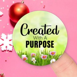 Created with A Purpose Round Label Stickers 100pcs Bible Verse Quotes Saying Circle Decals for Water Bottle Luggages Laptop Computer Envelopes Seals Card Boxes 3in