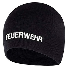 PACOTEX Premium Winter Beanie Knitted Hat Navy Blue with Fire Brigade Embroidery, White