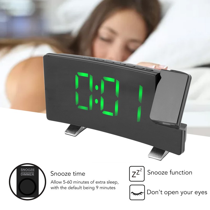 Radio Projection Alarm Clock LED Display Electronic Clock Curved Screen