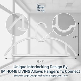 15" Compact Slim & Slimlink Interlocking Clothes Hangers, Space-Saving Lightweight Plastic Hangers for Small Closets, Dorms, Apartments, Travel, RVs & Petite Clothing (White, 50)