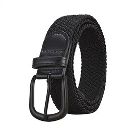 FSSTUD 100 cm Black Braided Stretch Belt, Adjustable, Elastic, Casual, No Hole, Long Golf Belt, Braided Belt for Men, Black, Length 100 cm, black