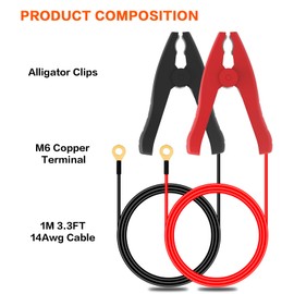 AMOMD Alligator Clips Booster Jumper Cable 14 Awg 3.3FT Tinned Copper PVC Electronic Wire with O Ring Copper Terminal Battery Charger Gator Clamps for 12/24V Inverter Car Battery Charging