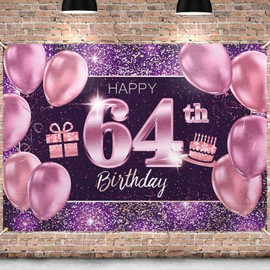 PAKBOOM Happy 64th Birthday Banner Backdrop - 64 Birthday Party Decorations Supplies for Women - Pink Purple Gold 4 x 6ft