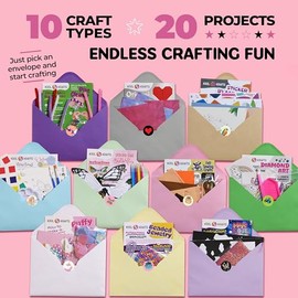 Kit de 20 artes y manualidades para niñas – The Surprise Craft Box, juego de manualidades todo incluido con 20 proyectos divertidos, empaquetado individualmente, instrucciones fáciles paso a paso