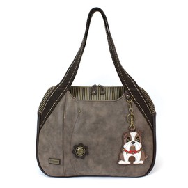 CHALA Handbags Large Bowling Tote Bag (Stone Grey) Dog Lovers Collection (BullDog)