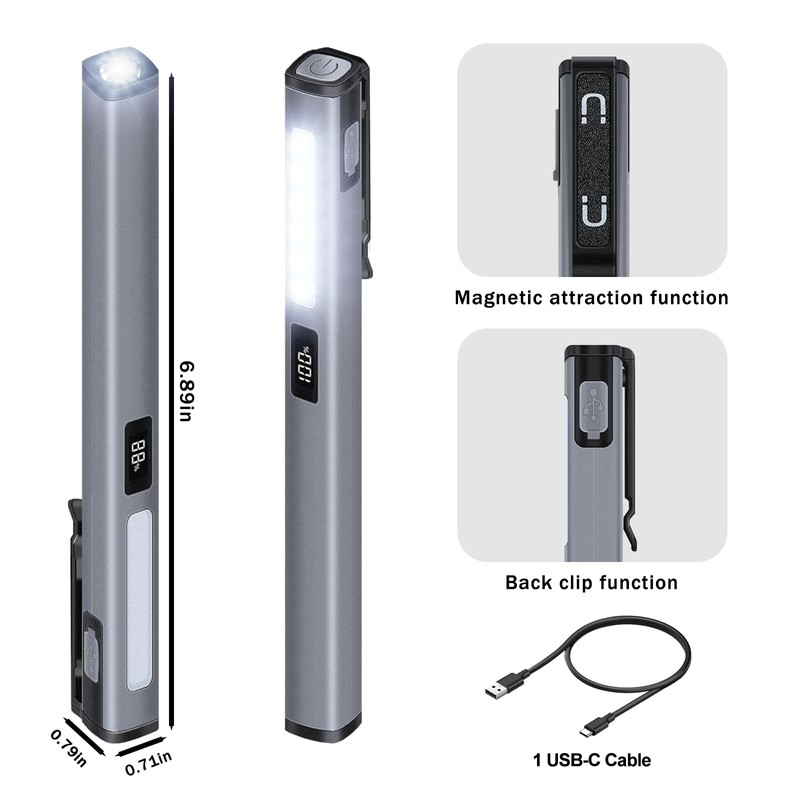 CHICES 2PACK Pen Light Rechargeable Flashlight - COB Small Portable